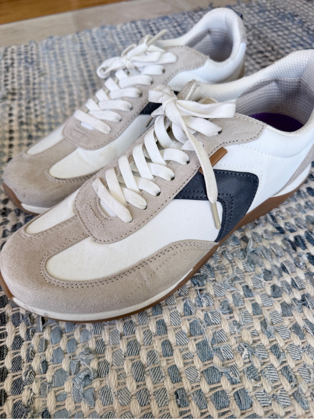 Dr. Scholl's White Beige Navy Athletic Sneakers